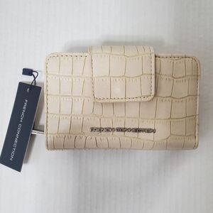 French Connection Womens Croco Fold Zipper Wallet Neutral